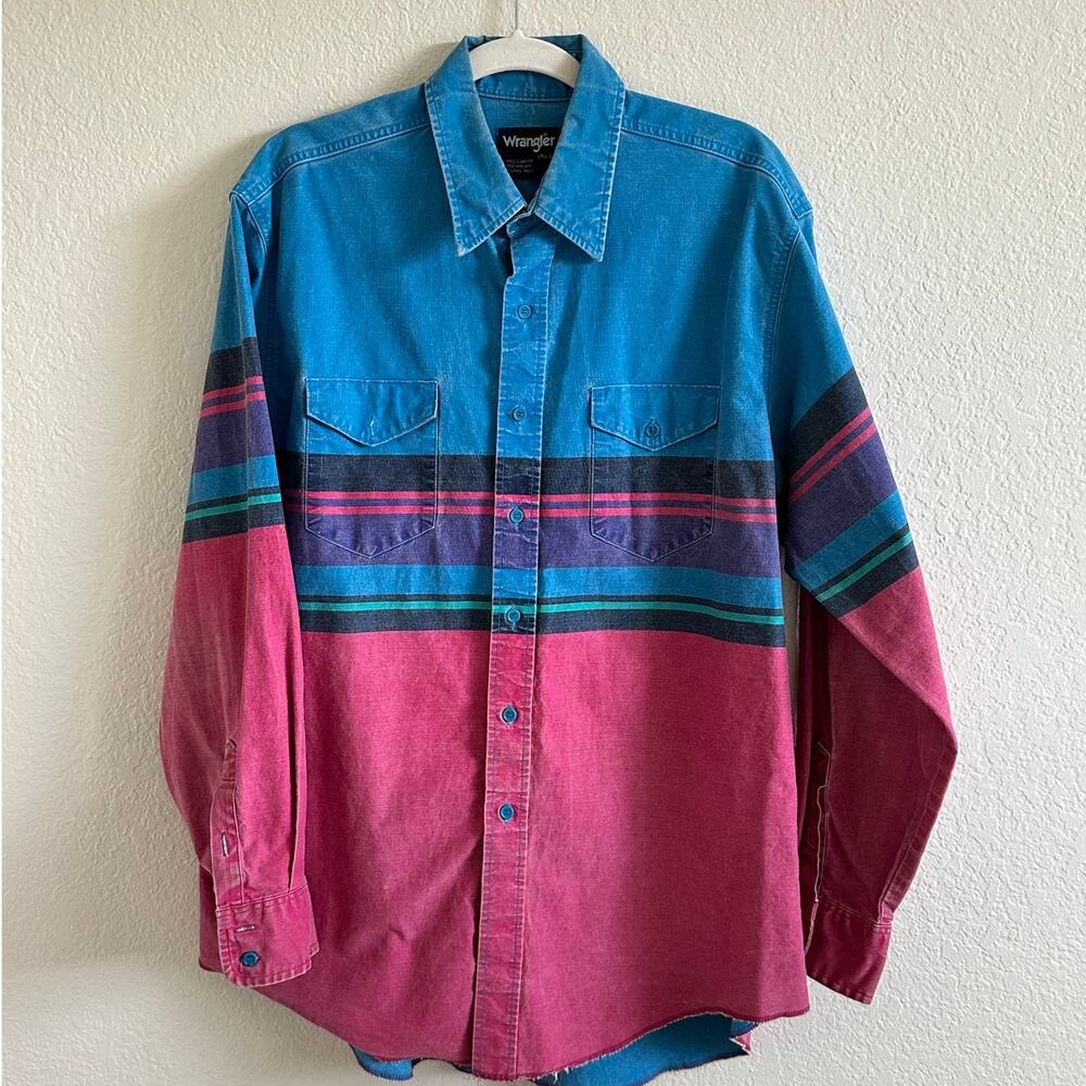 Vintage 90s Wrangler Brushpopper – Blue & Pink Colorblock